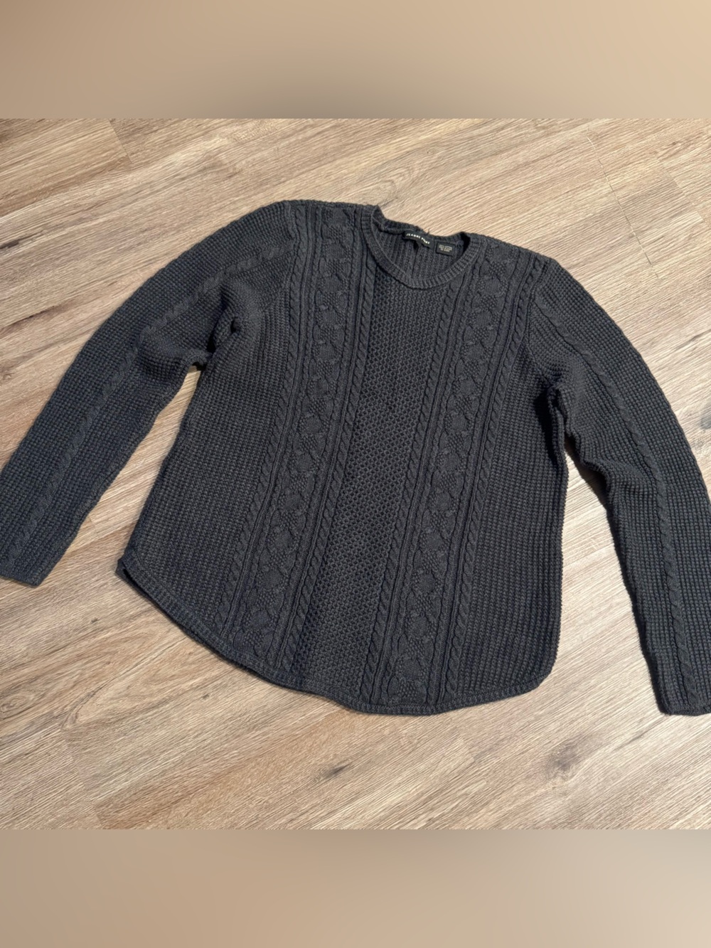 JEANNE PIERRE Black Cable Knit Scoop Neck Sweater